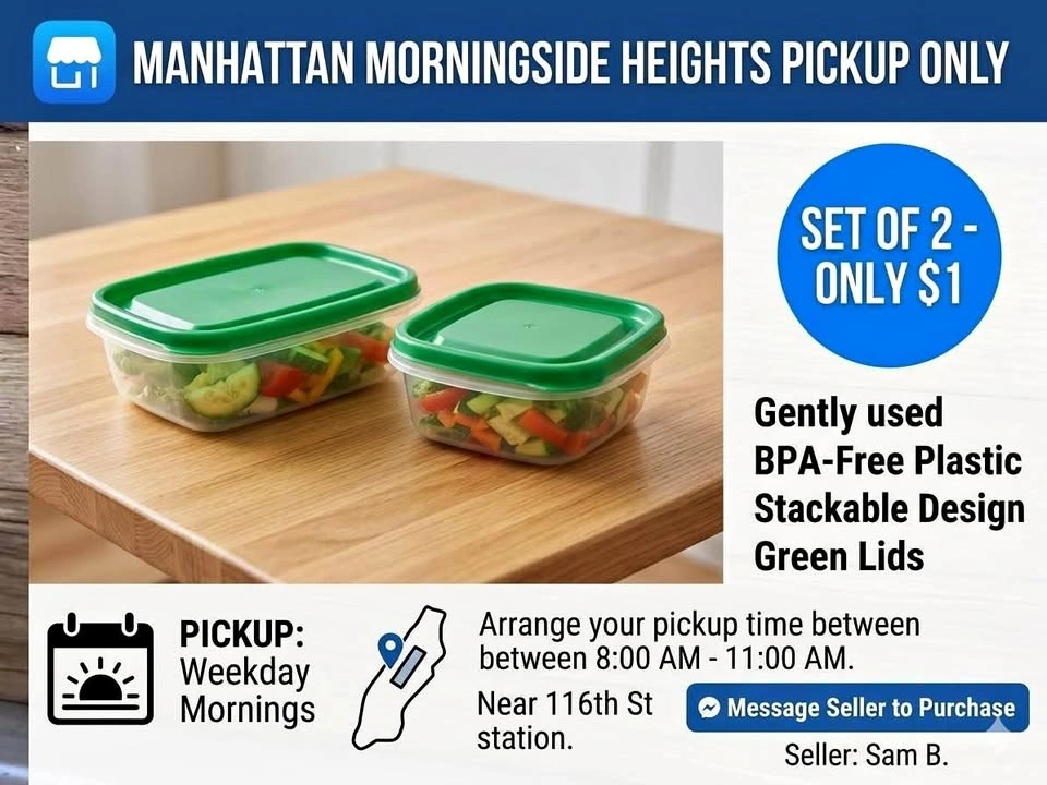 Set of 2 BPA-Free Plastic Food Containers with Green Lids
