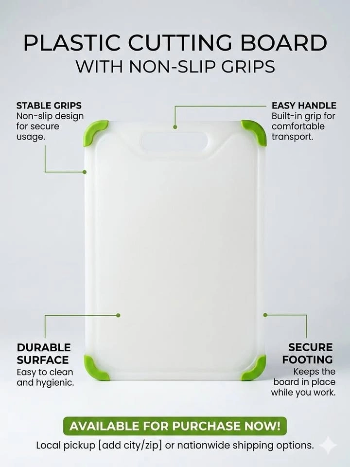 Plastic Cutting Board with Non-Slip Grips