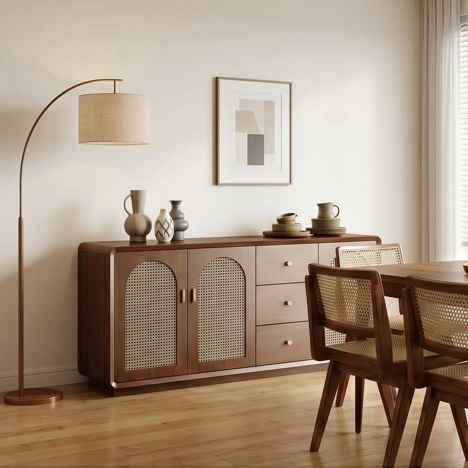 Modern Multi-Functional Storage Cabinet with Rattan Doors - photo 2