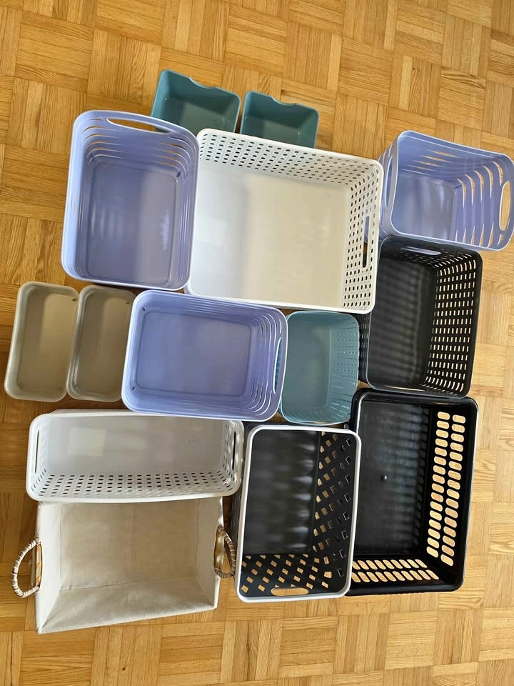 Plastic & Fabric Storage Baskets Set of 15– Like New