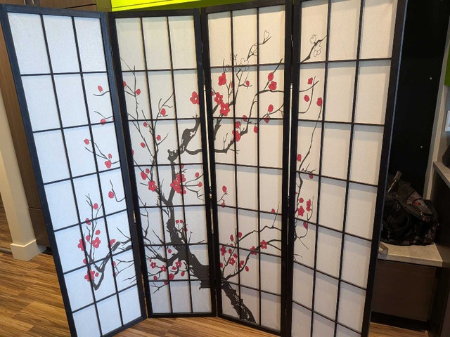 4-Panel Shoji Room Divider – Cherry Blossom Design