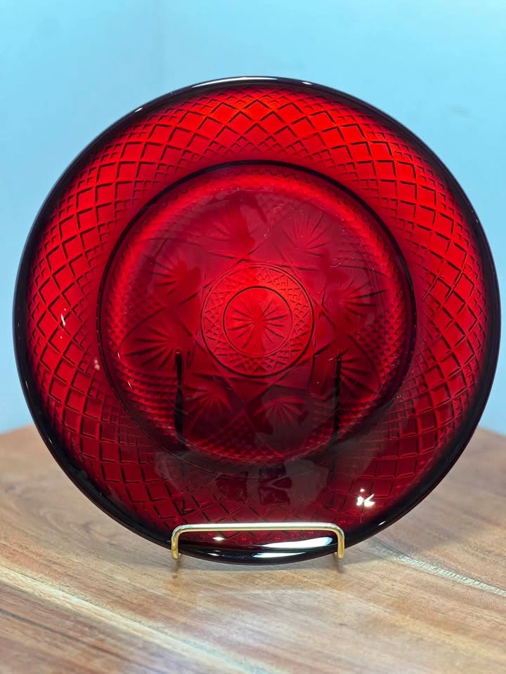 Set of 8 Vintage Cristal d'Arques Durand Ruby Red Glass Plates - photo 3