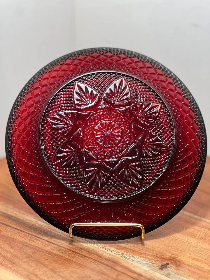 Set of 8 Vintage Cristal d'Arques Durand Ruby Red Glass Plates - photo 4