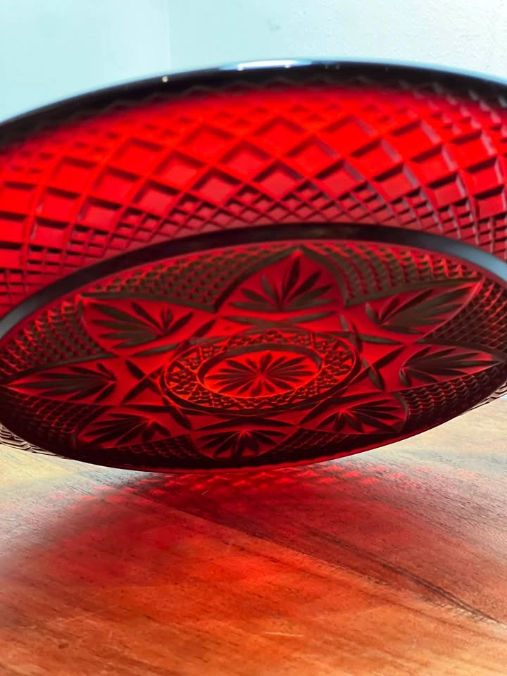 Set of 8 Vintage Cristal d'Arques Durand Ruby Red Glass Plates - photo 5