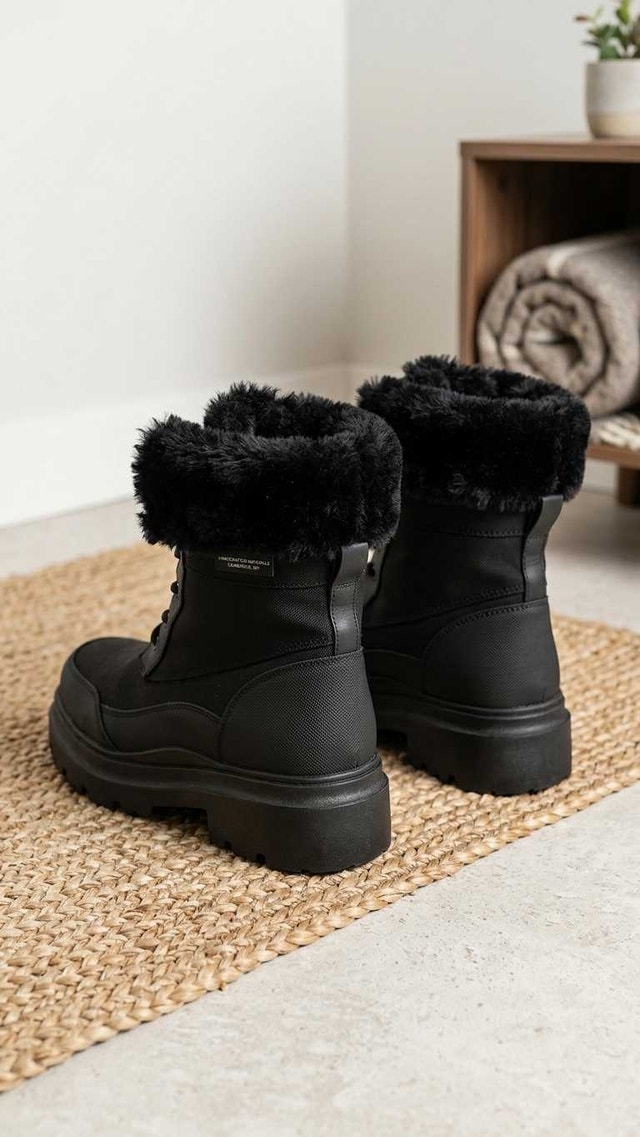 Women's Faux Fur-Trimmed Black Winter Utility Boots - photo 3