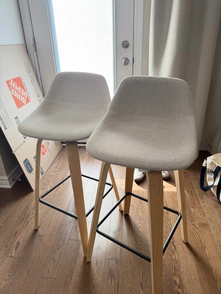 Set of 2 Fabric and Natural Wood Stool - photo 2