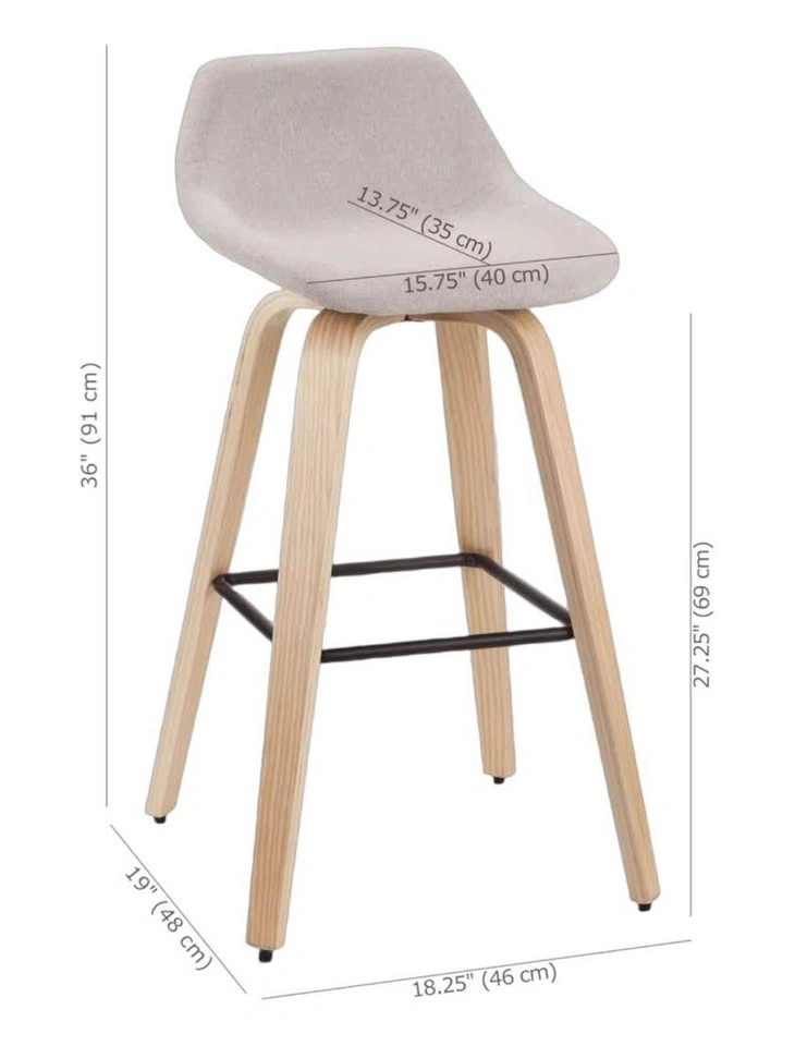 Set of 2 Fabric and Natural Wood Stool - photo 3