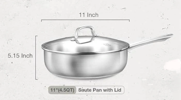 Stainless Steel Fry Pan & Sauté Pan Set with Lid + Spatula - photo 3
