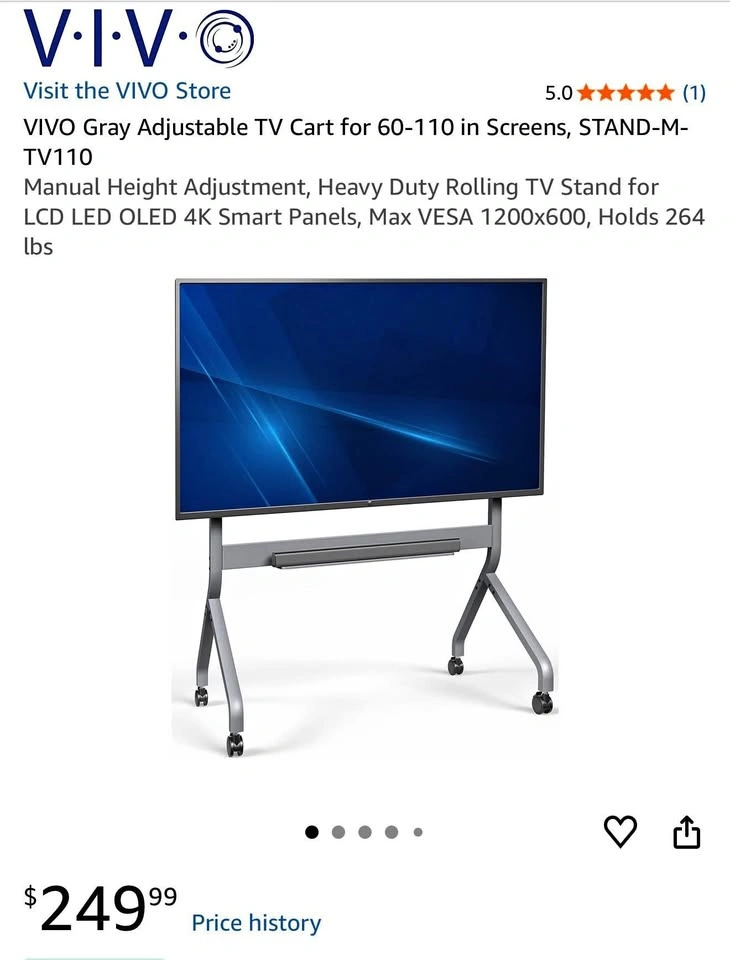 VIVO Gray Adjustable TV Cart for 60-110”Screens, STAND-M-TV110