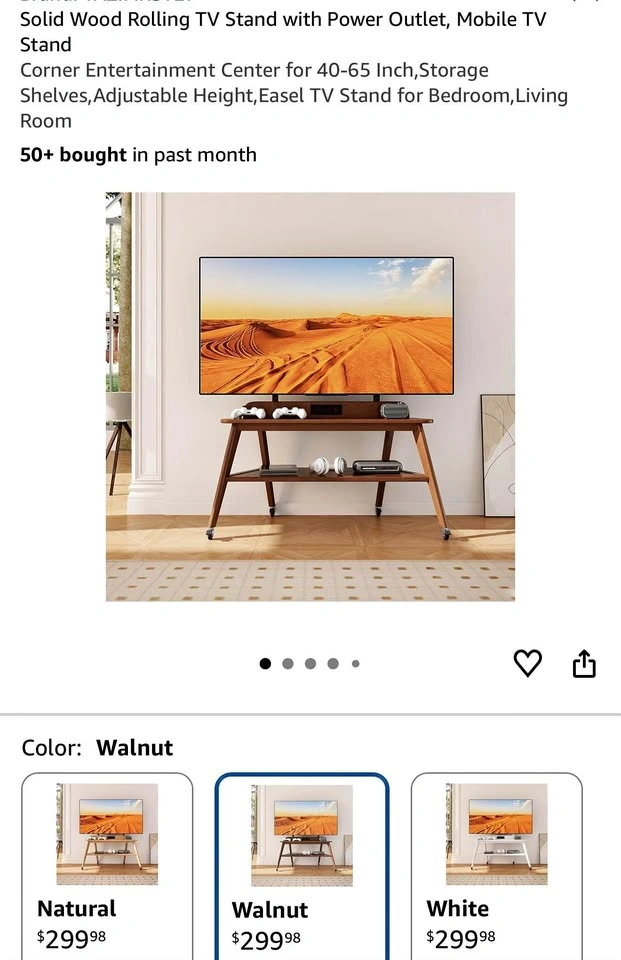 New 40-65” Solid Wood Rolling TV Stand with Power Outlet