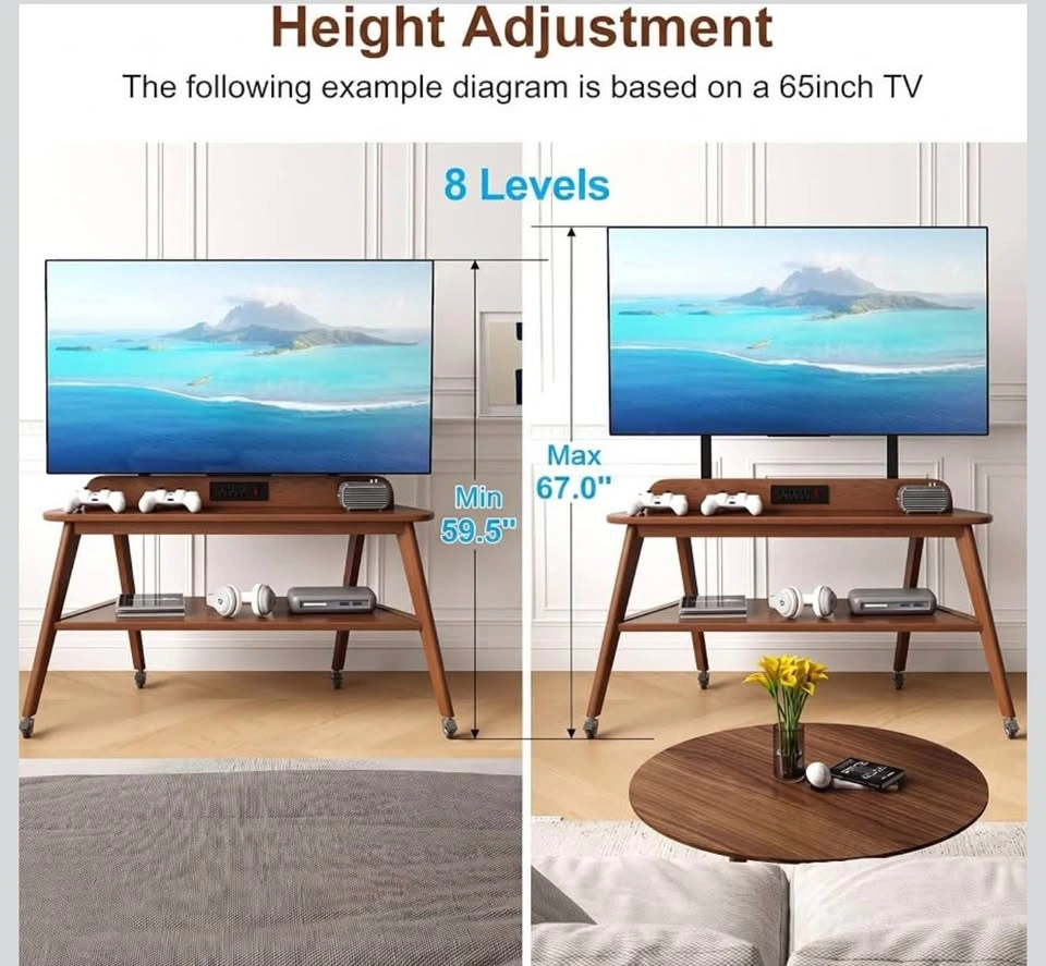 New 40-65” Solid Wood Rolling TV Stand with Power Outlet - photo 4