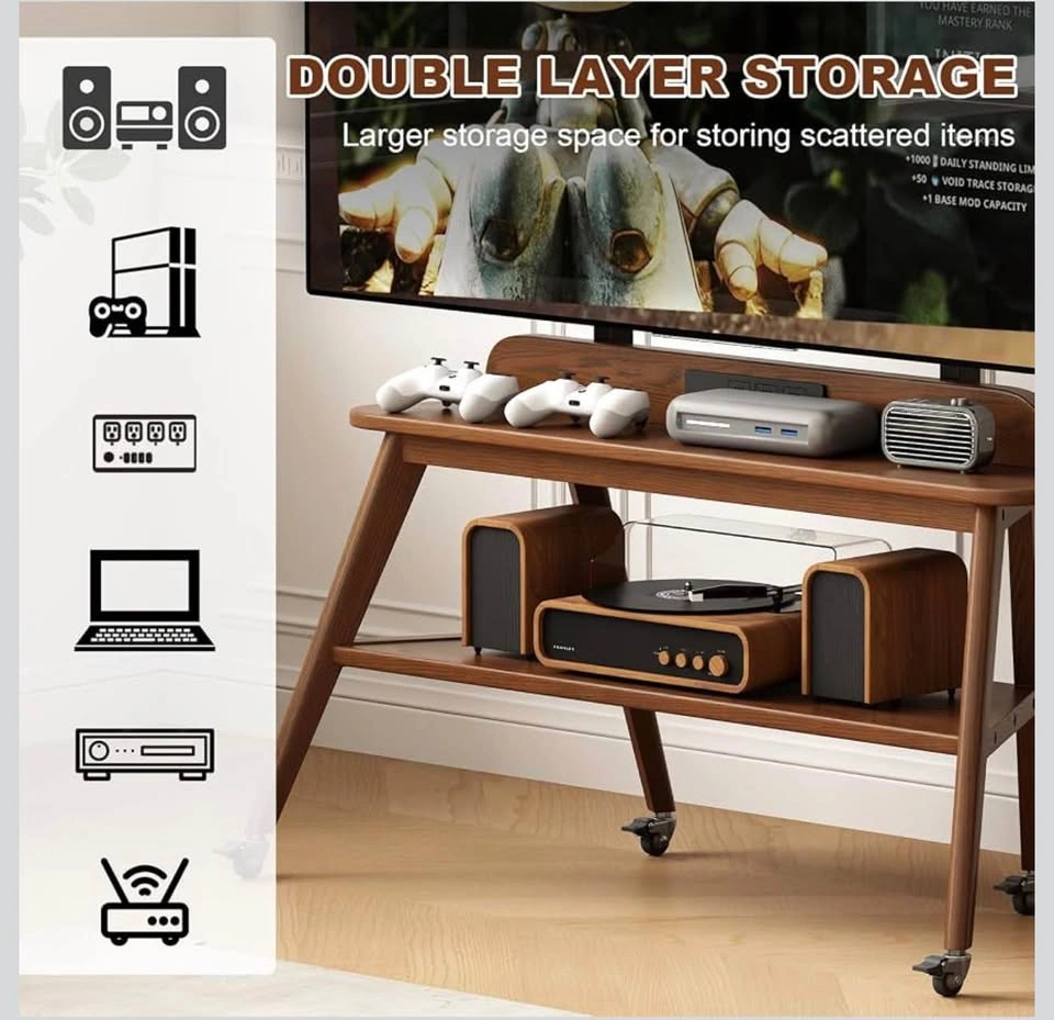 New 40-65” Solid Wood Rolling TV Stand with Power Outlet - photo 5
