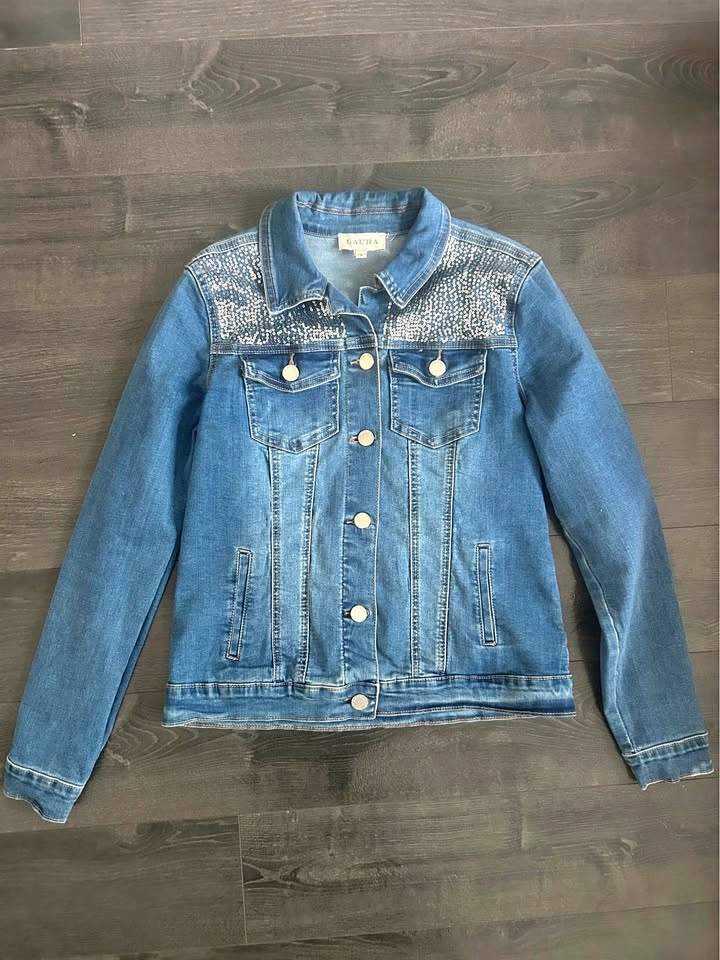 LAURA Silver Sequin Denim Jacket Size 4