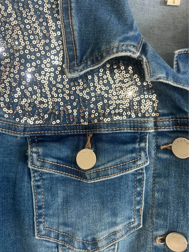 LAURA Silver Sequin Denim Jacket Size 4 - photo 3