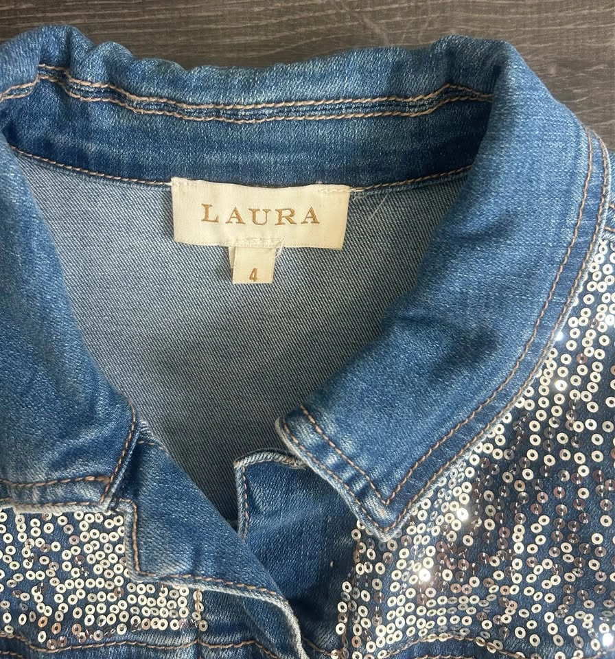 LAURA Silver Sequin Denim Jacket Size 4 - photo 4