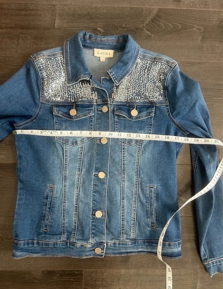 LAURA Silver Sequin Denim Jacket Size 4 - photo 5