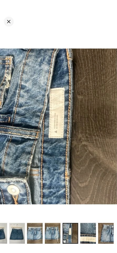 ZARA High Waist Denim Mini Skirt Distressed Raw Hem Size XS - photo 3