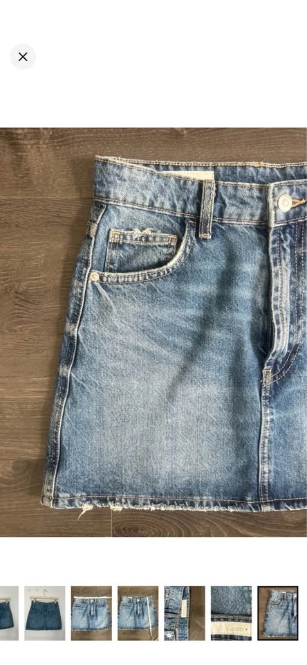 ZARA High Waist Denim Mini Skirt Distressed Raw Hem Size XS - photo 5