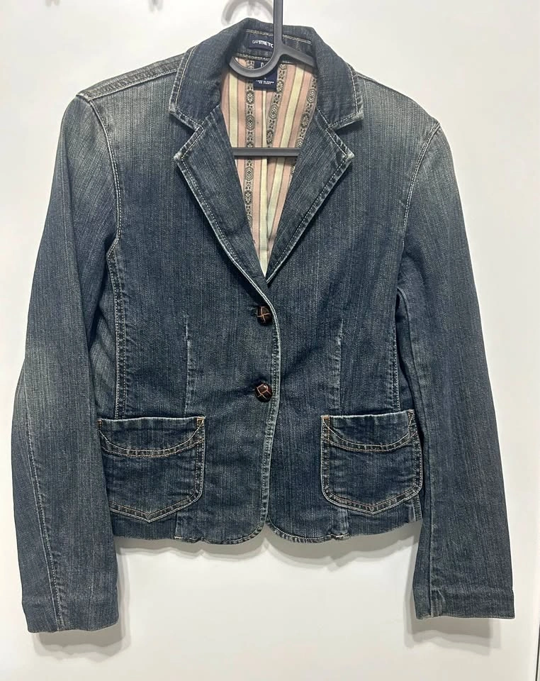 Vintage GAP Denim Blazer Dark Wash Fitted Jean Jacket Size 0