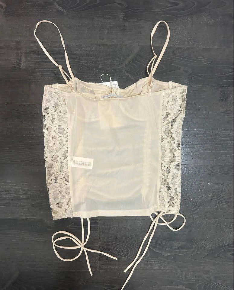 ZARA NWT Cream Ruched Lace Corset Top Mesh Y2K Size M - photo 2