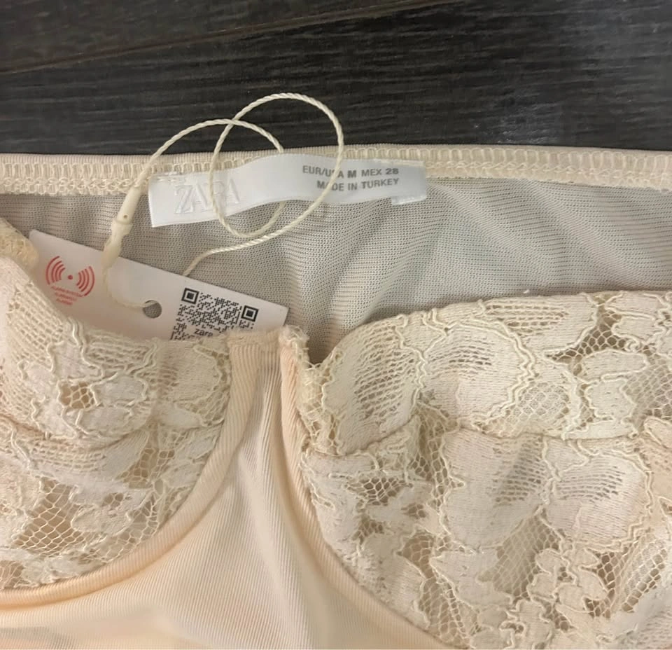 ZARA NWT Cream Ruched Lace Corset Top Mesh Y2K Size M - photo 4