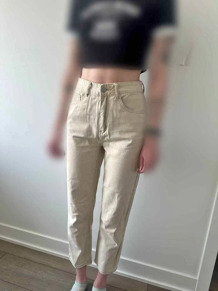 Beige High-Waisted Straight Leg Denim Jeans
