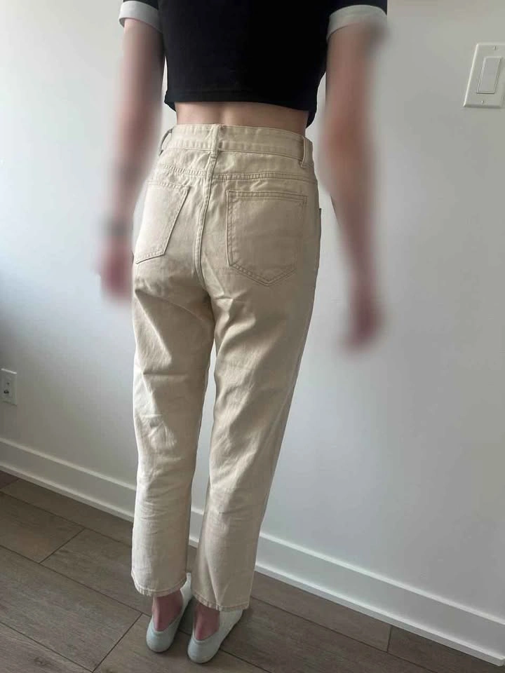Beige High-Waisted Straight Leg Denim Jeans - photo 2