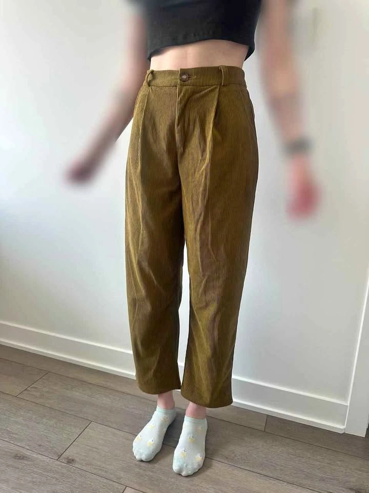 Olive Green Pleated Corduroy Pants