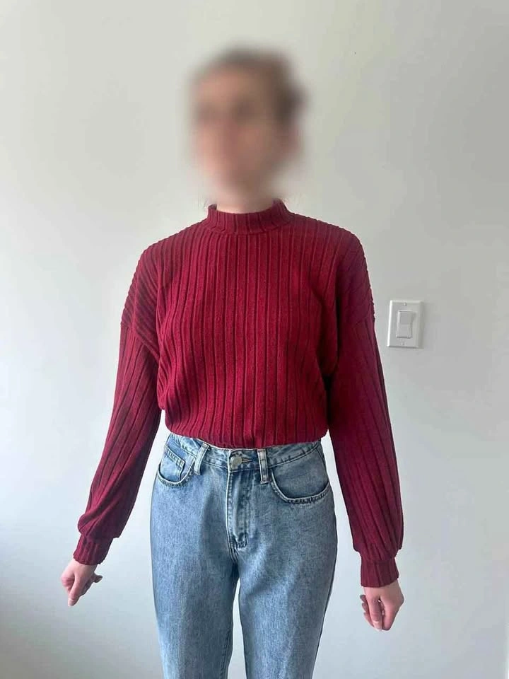 Burgundy Ribbed Mock Neck Sweater