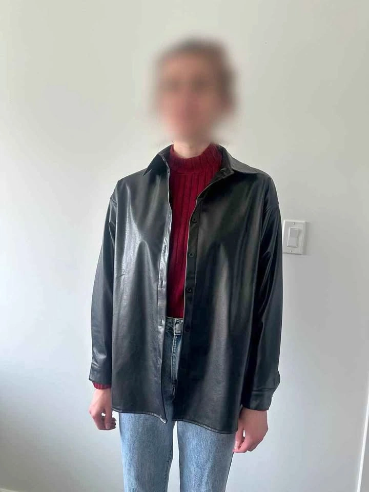 Black Faux Leather Button-Down Shirt