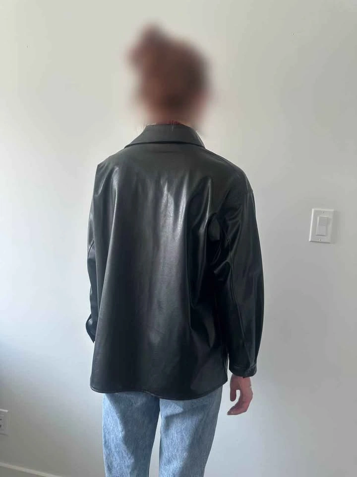 Black Faux Leather Button-Down Shirt - photo 2