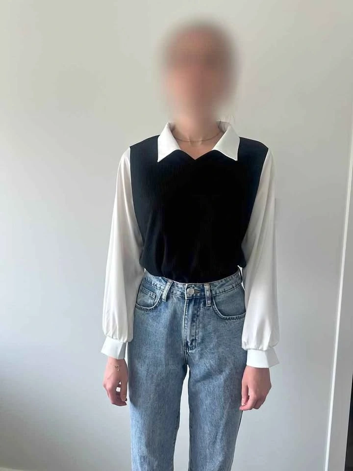 Black and White 2-in-1 Ribbed Knit Vest Shirt