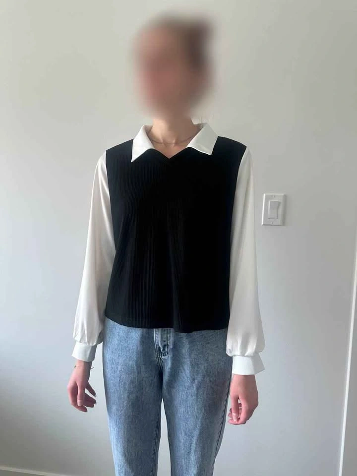 Black and White 2-in-1 Ribbed Knit Vest Shirt - photo 2