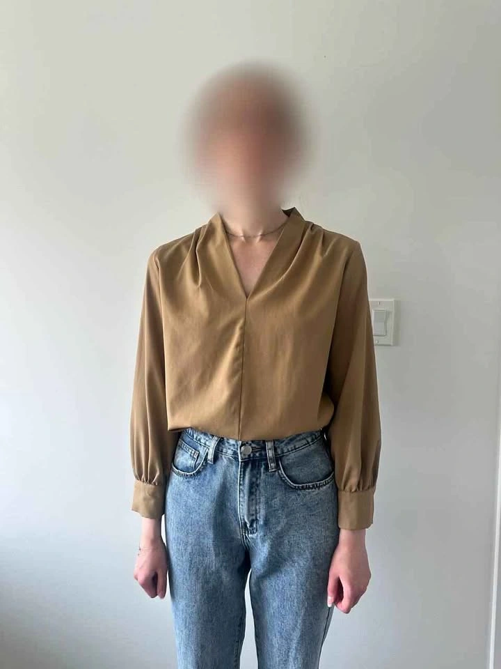 Tan V-Neck Long Sleeve Blouse Business Casual