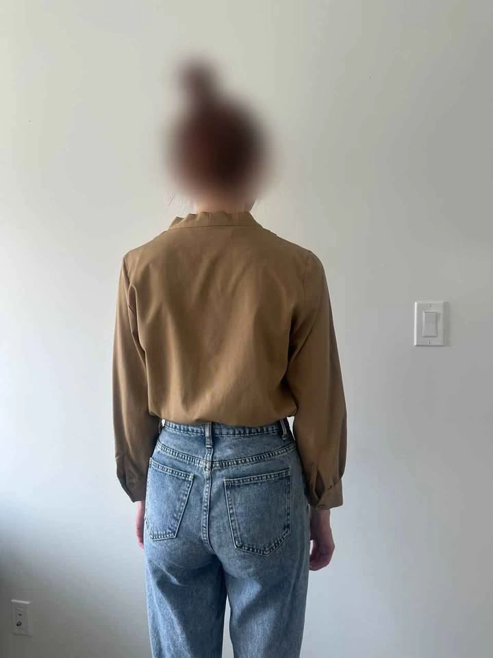 Tan V-Neck Long Sleeve Blouse Business Casual - photo 2