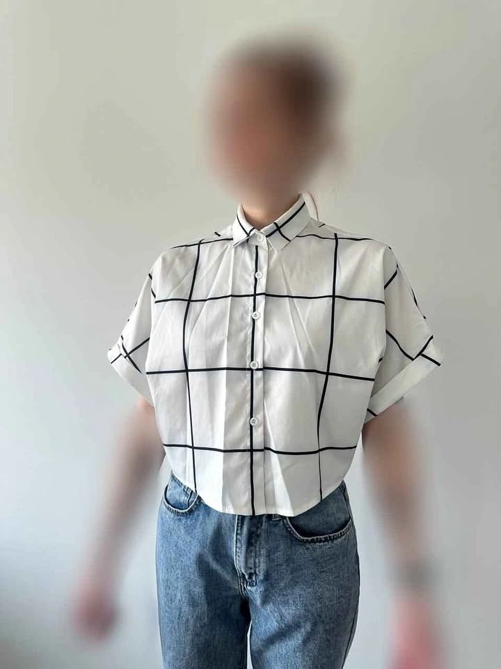 White Grid Pattern Short Sleeve Button Down Shirt