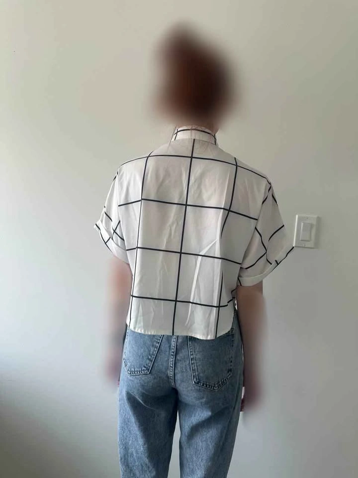 White Grid Pattern Short Sleeve Button Down Shirt - photo 2