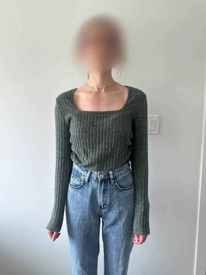 Ribbed Square Neck Long Sleeve Top