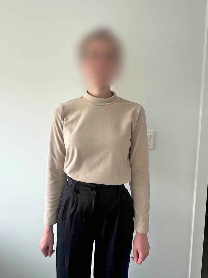 Beige Mock Neck Long Sleeve Top