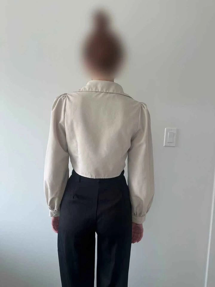 Beige Long Sleeve Corset Style Cropped Blouse - photo 2
