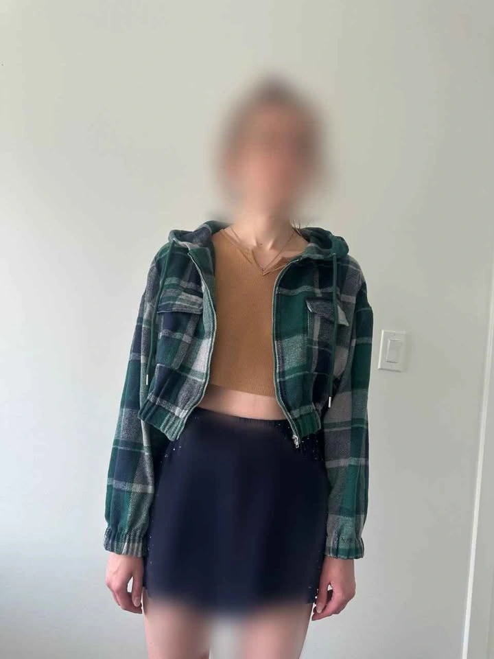 Green Plaid Cropped Hooded Jacket - photo 2