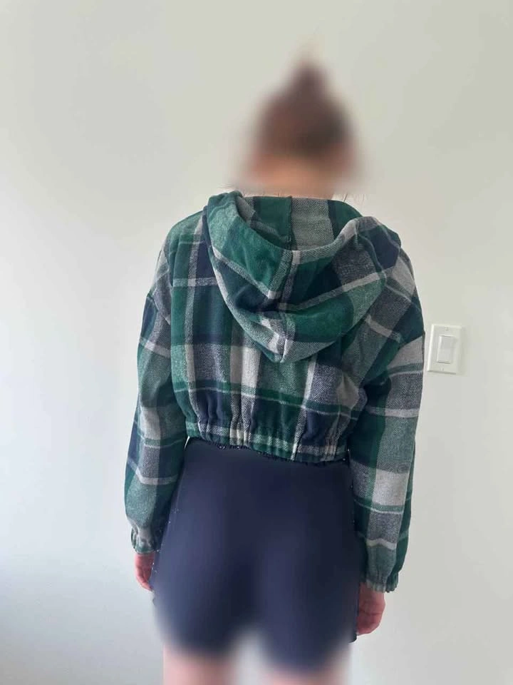 Green Plaid Cropped Hooded Jacket - photo 3