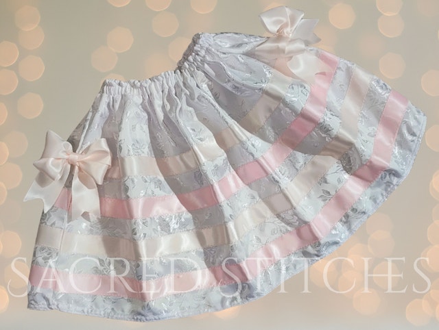 Rose Jacquard Toddler Ribbon Skirt (8months–3T)