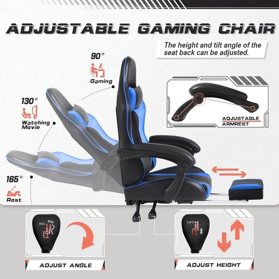 Ergonomic Gaming Chair with Footrest and Massage Lumbar - photo 4