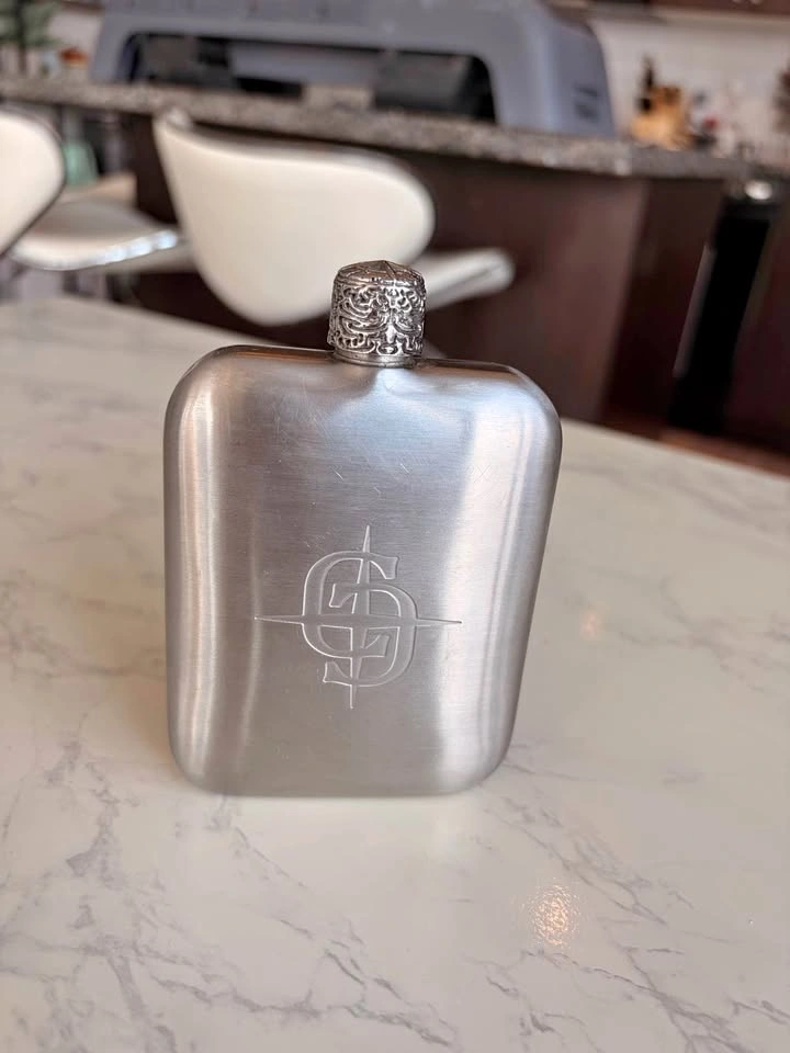 CLOCKS + COLOURS Stainless Steel Hip Flask with Leatherette Case