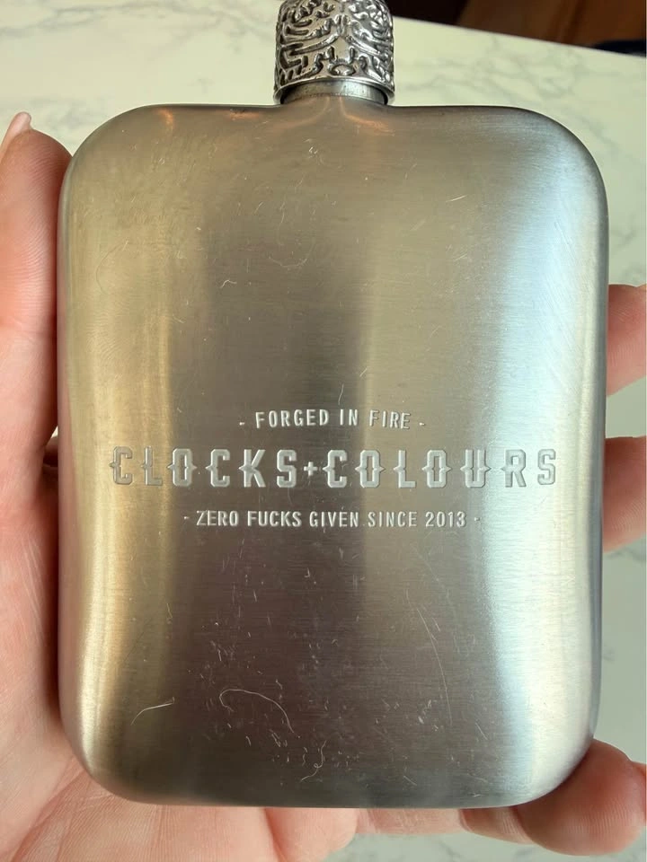 CLOCKS + COLOURS Stainless Steel Hip Flask with Leatherette Case - photo 4