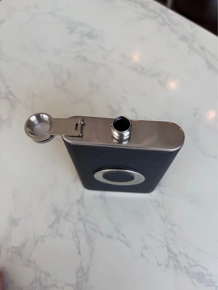 8 oz Stainless Steel Hip Flask – Black Leather-Look Wrap – $10 - photo 2