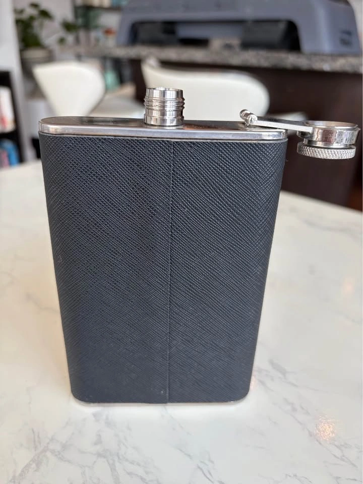 8 oz Stainless Steel Hip Flask – Black Leather-Look Wrap – $10 - photo 3