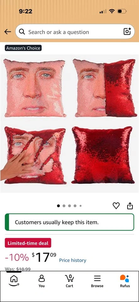 Nicolas Cage Reversible Sequin Throw Pillow + Insert - photo 4