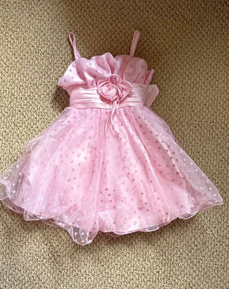 Girls Pink Heart Tulle Party Dress Size 4